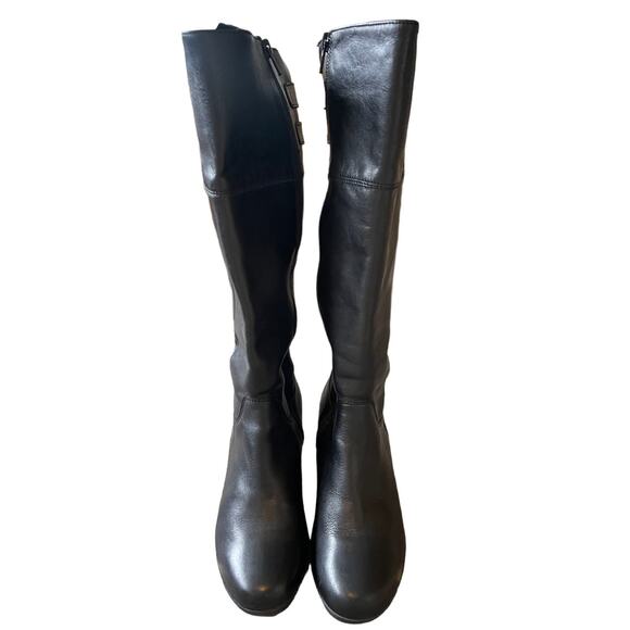 Anthropologie 7 Sanita Leather Wedge Riding Boots Tall Wood Heel COMFORT Black - Picture 11 of 11